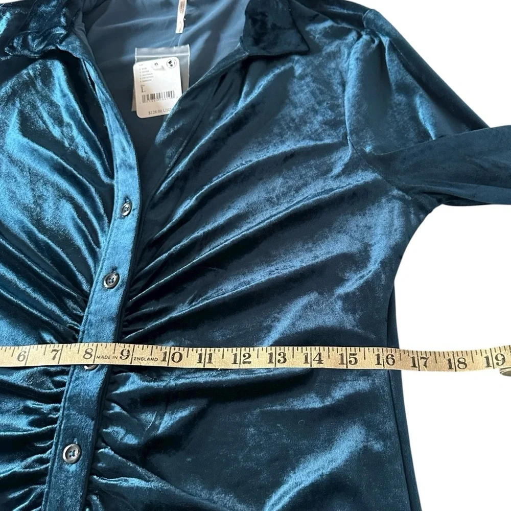 NWT FREE PEOPLE Shayla Blue Velvet Button Down Mini Dress Size Large